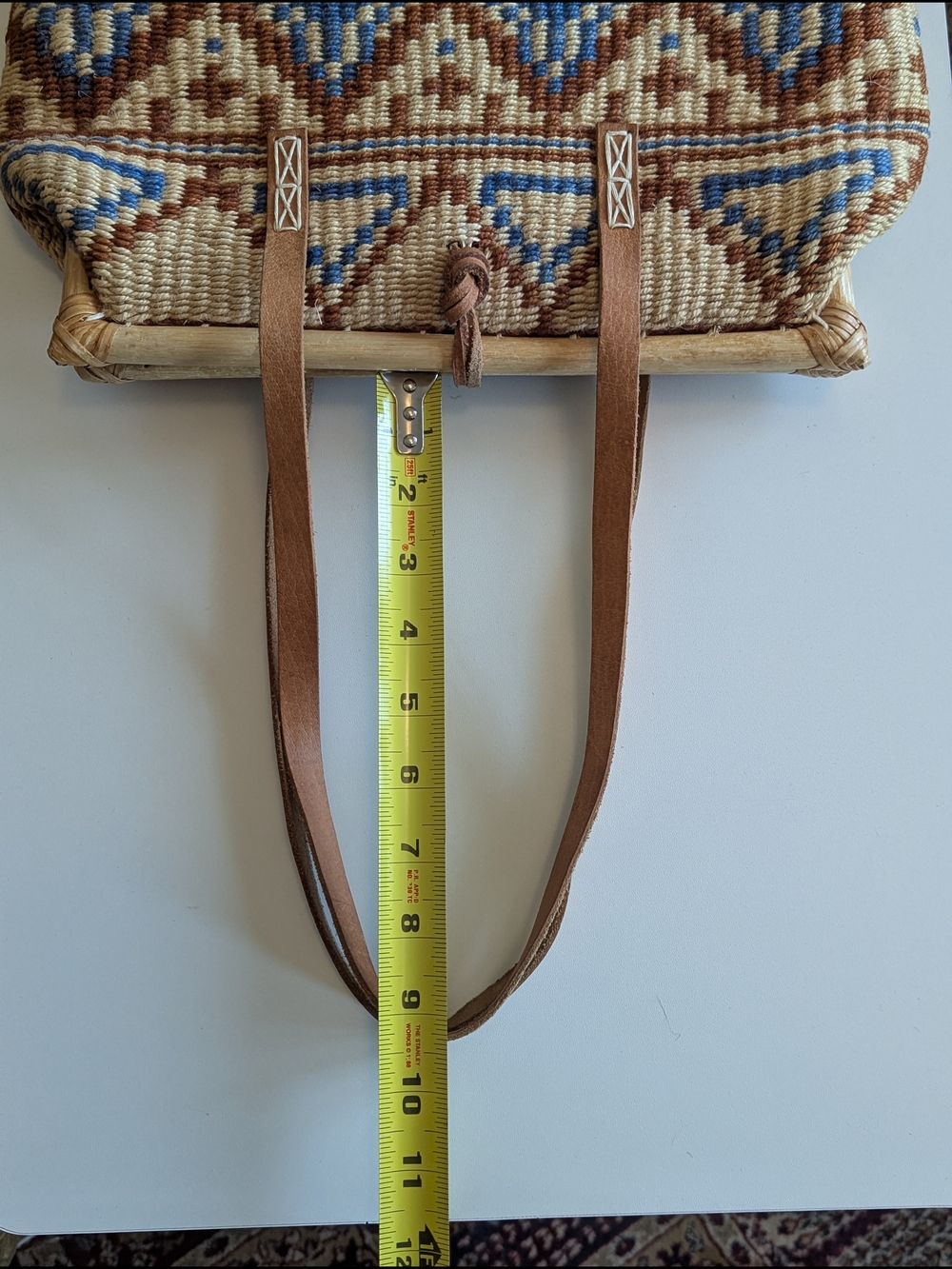 Vintage Sisal Market Jute Tote Bag Large Ethnic Boho Brown Blue - Picture 5 of 11